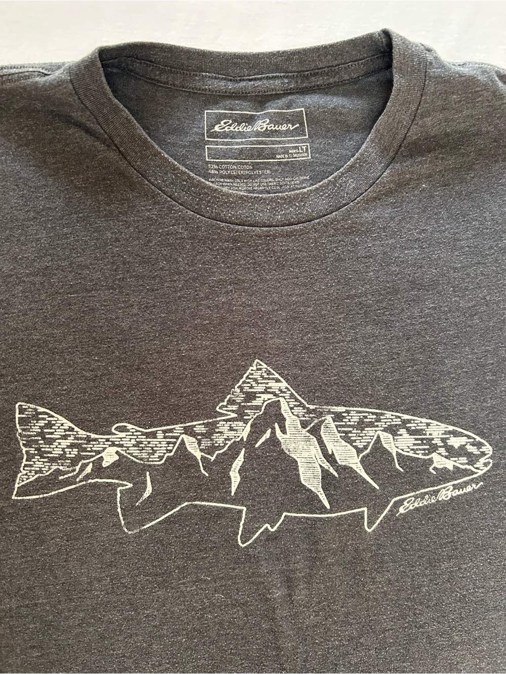 Eddie Bauer Fish Mountain Graphic Tee LT Gray Outdoors Shirt - Picture 3 of 6